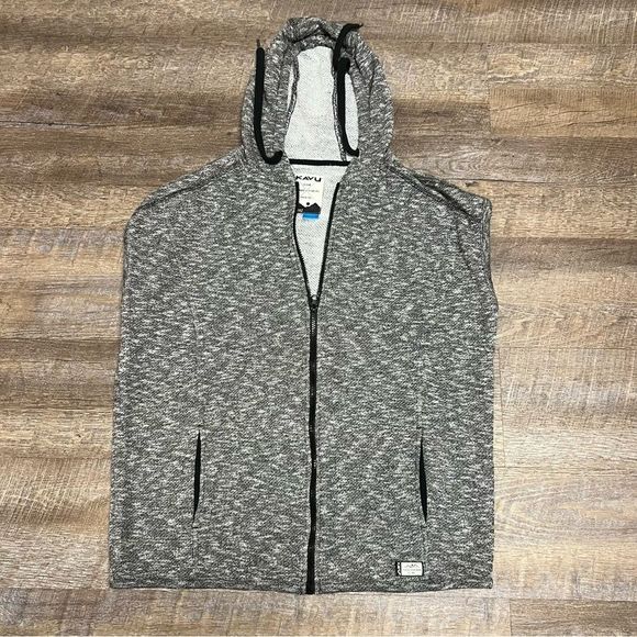 Kavu Jackets & Blazers - Kavu Vest Womens Large Gray Black Downtime Sleeveless Full Zip Sweatshirt Hooded